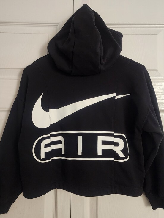 Nike Tops - Nike Air Black Cropped Hoodie with Large White Swoosh and AIR Graphic, Womens S